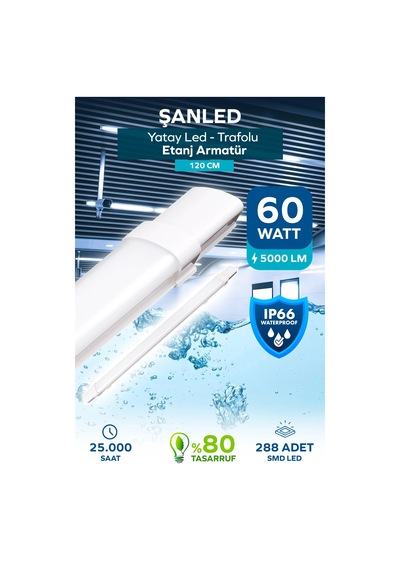 60w 120 Cm Yatay Led Etanj Armatür-trafolu Beyaz Işık 1 Adet Beyaz