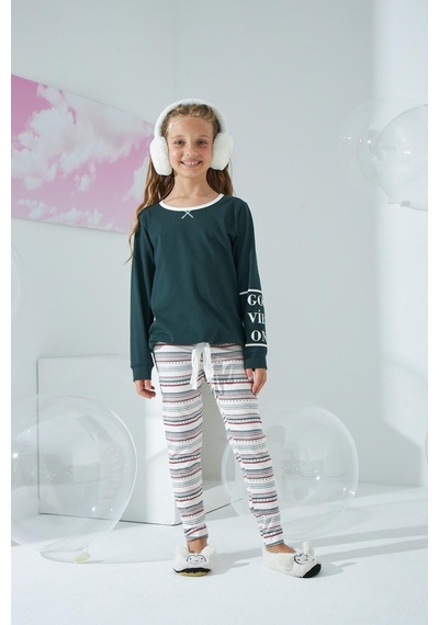 Kız Çocuk Uzun Kol Taytlı Yeşil Pijama Takımı C8t5n8o0 001
