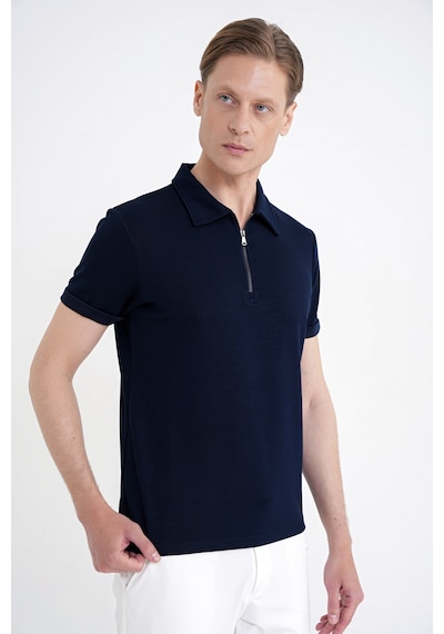 Efor Slim Fit Esnek Pamuklu Fermuarlı Lacivert Polo Yaka Tişört Ts 926