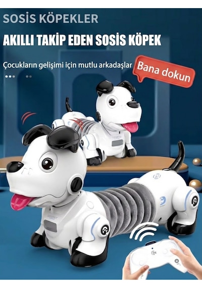 Uzaktan Kumandalı Akıllı Robot Sosis Köpek - Sensörlü, Takip Modlu, Uzayabilen Eğitici Oyuncak Çok Renkli