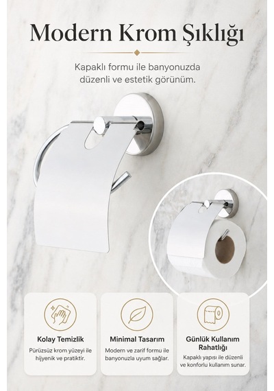 Alper Banyo Ceria Krom Kapaklı Tuvalet Kağıdı Askısı | Tuvalet Kağıtlığı | Hem Yapışkanlı Hem Vidalı Montaj