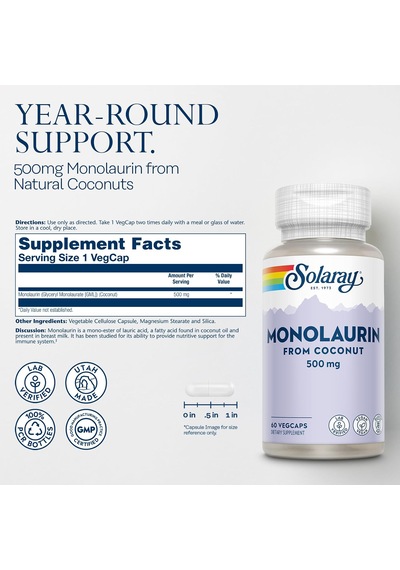 Solaray Monolaurin 500 Mg 60 Vegan Kapsüller Usa Menşeii Orijinal Dmmedicineden Aromasız