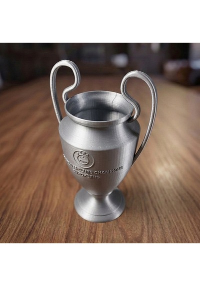 Futbol Severlere Özel Şampiyonlar Ligi Kupası Dekoratif Obje - Gümüş Renk Koleksiyonluk 15x15x9cm