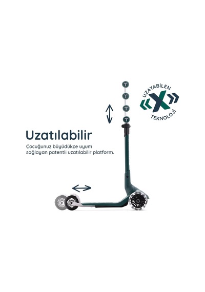 Smartrike Xtend Mini+ 2 Aşamalı Büyüyen Çocuk Scooter 2-9 Yaş Katlanabilir Led Tekerlekli Pine Green