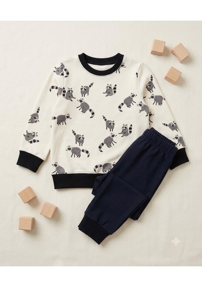 Hanova Creative Çocuk Pijama Takımı Rakun Desenli Kışlık Alt Üst Takım Siyah - Beyaz Hanova Creative Çocuk Pijama Takımı Rakun Desenli Kışlık Alt Üst Takım Siyah - Beyaz