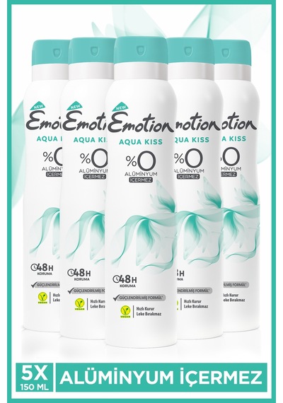 Aqua Kiss Kadın Alüminyumsuz Vegan Deodorant 5x150 ML Hızlı Kurur, Leke Bırakmaz