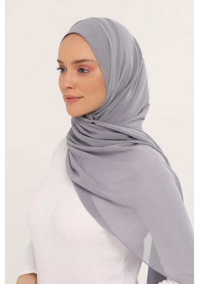 Altobeh Hazır Lüks Pratik Hijablı Şifon Şal Gri