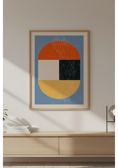 Huhuli Ahşap Çerçeveli Soyut Geometrik Desenli Tablo Huhu600