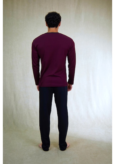 Estiva Erkek Bordo Siyah Patlı İnterlok Pijama Takımı Çok Renkli