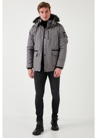 Buratti Peluş Astarlı Suya Ve Rüzgara Dayanıklı Soğuk Geçirmez Slim Fit Erkek Mont 5711051 Açık Gri