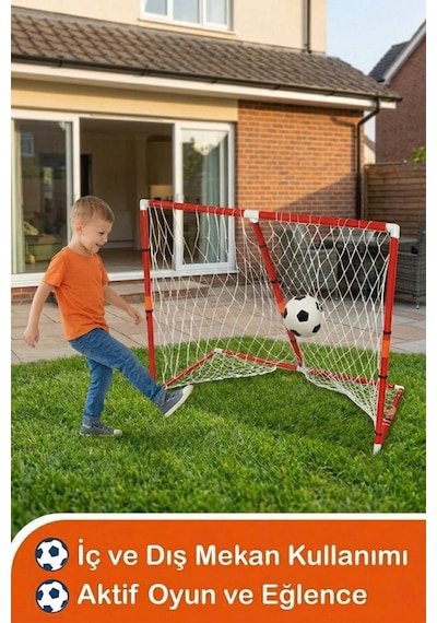 3'ü 1 Arada Mega Futbol Kalesi Taşınabilir Fileli 120cm Toplu Eğlenceli Futbol Kalesi Oyun Seti
