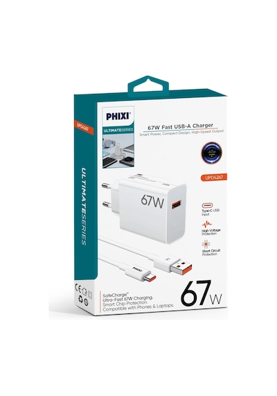 Phixi Ultimate Serisi Upd4267 67w Type-c Şarj Cihazı + Usb-a Kablo Fast Charge