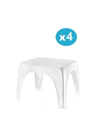 Omnipazar Hasır Desen Plastik Bahçe Balkon Plaj Şezlong Sehpa 4'lü Set Beyaz Beyaz