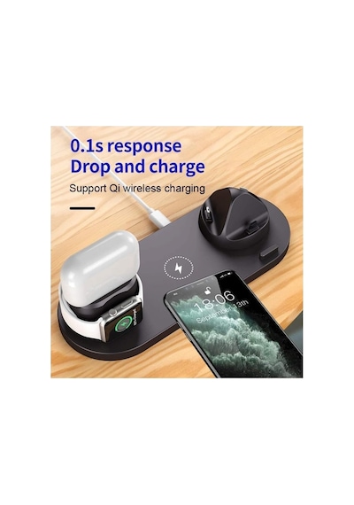 Bw06 5in1 Kablosuz Wireless Hızlı Şarj Standı İwatch Airpods İphone Samsung Uyumlu Kablosuz Şarj Standı -siyah Çok Renkli