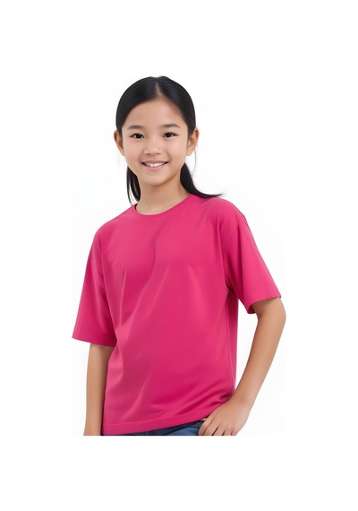 Fyk Kids Kız Çocuk Yuvarlak Yaka Penye T-shirt Fuşya