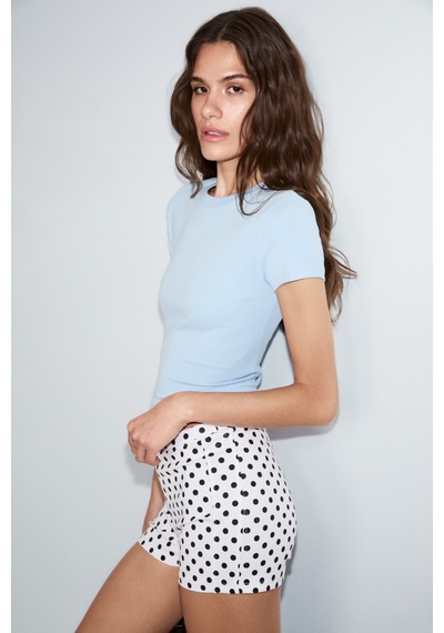 ETHIQUET Ethıquet Zolen Kadın Yumuşak Ve Esnek Kumaşlı Organik Pamuklu Kısa Kollu Crop Mavi T-shirt