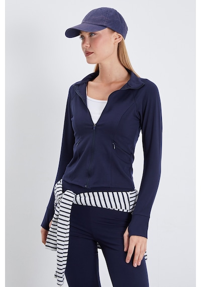 Fullamoda Parmak Geçirmeli Dalgıç Kumaş Slim Fit Ceket Lacivert
