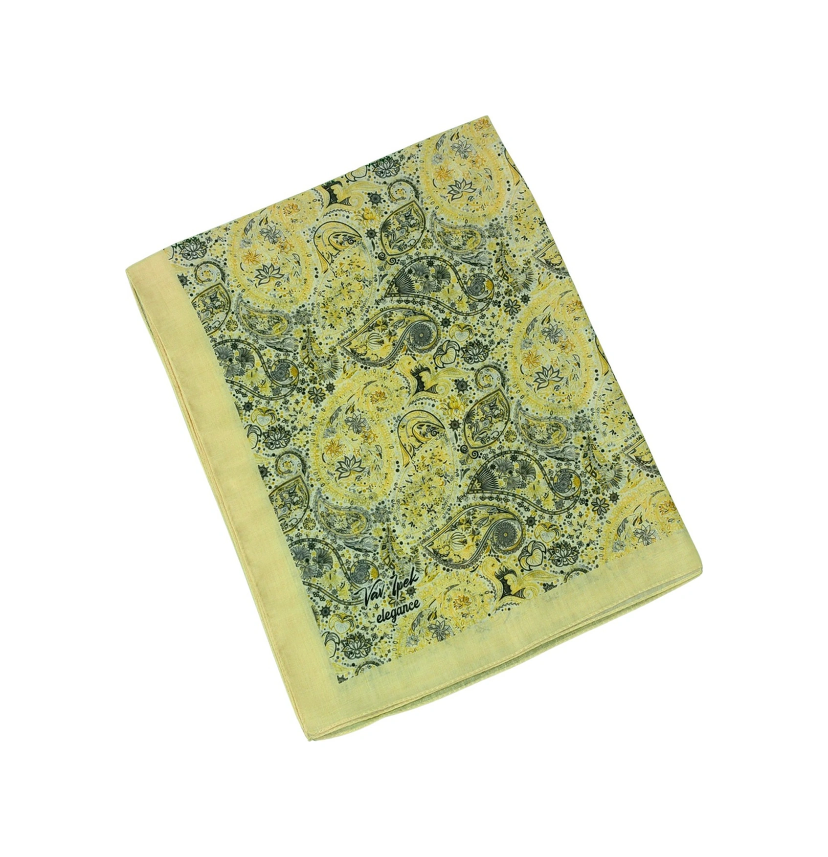 Mim Eşarp Vav İpek Soft Pamuklu Etnik Desenli Şal 75x190 Cm Limon Sarısı