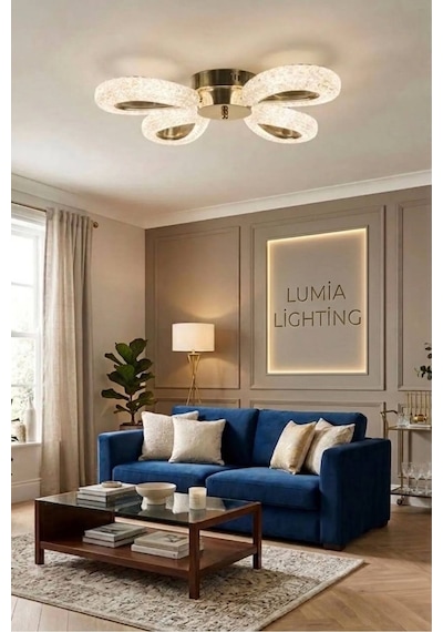 LumiaLighting Damla Model 4"lü Gold Kumandalı 3 Renk Modu Ledli Modern Plafonyer Salon Mutfak Çocuk Yatak Odası Led Avize