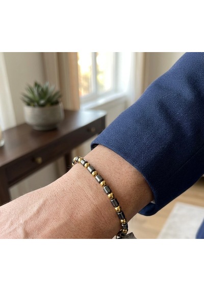 6 Mm Ve Boru Kesim Hematit Doğaltaş Bileklik Unisex Açık Gri