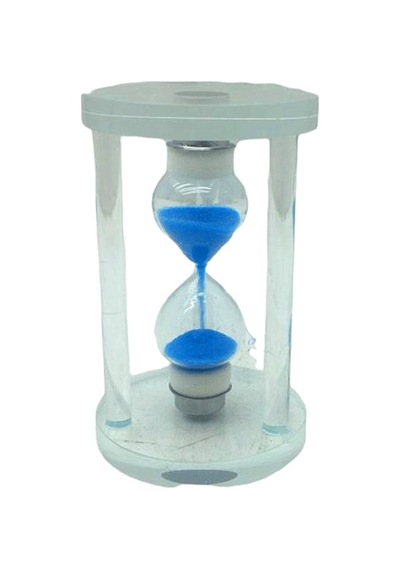 Go İthalat Küçük Cam Kum Saati Cam Standlı 5 Dakika Zamanlı Çap: 5.8cm-yükseklik: 9.8cm