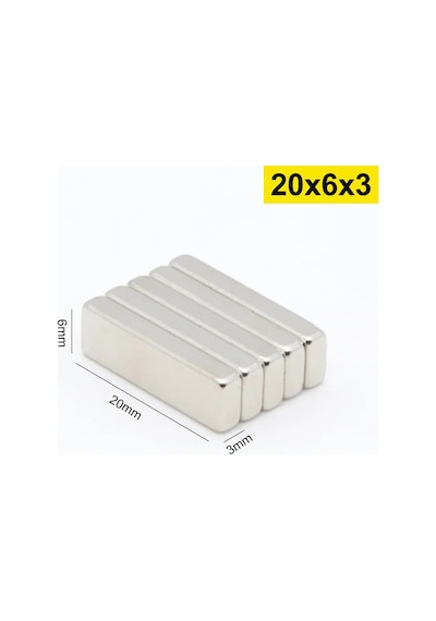 5 Adet - Köşeli Neodyum Mıknatıs, 20x6x3 Mm, Süper Güçlü Magnet, N35 Kalite