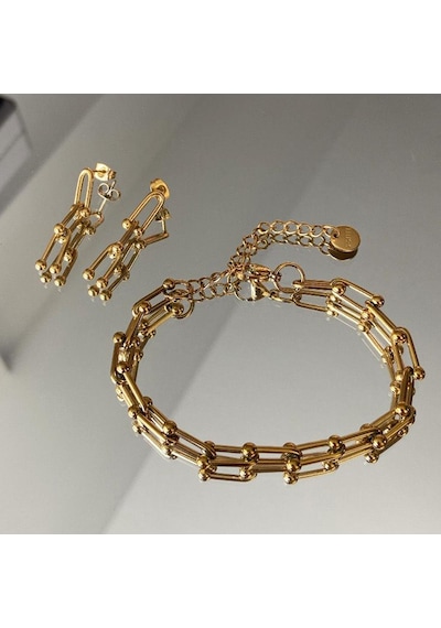 Trend Bileklik Küpe Çelik Set Gümüş