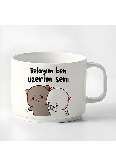 Duble Türk Kahvesi Fincanı & Espresso Belayım Ben Üzerim Seni Motto 180 Ml Beyaz