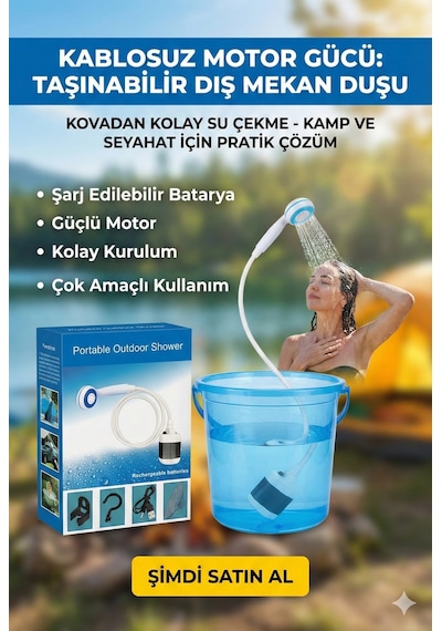 Taşınabilir Şarjlı Seyyar Duş Seti Pompa - Hortum - Duş Başlığı Renkli