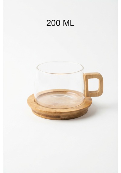Makri Home Bambu Kulplu Ve Altlıklı Cam Kupa 200 Ml Borosilikat Cam Çok Renkli