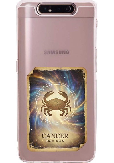 Samsung Galaxy A90 İle Uyumlu Burç Kartları Yengeç Tasarımlı Şeffaf Silikon Kılıf Şeffaf