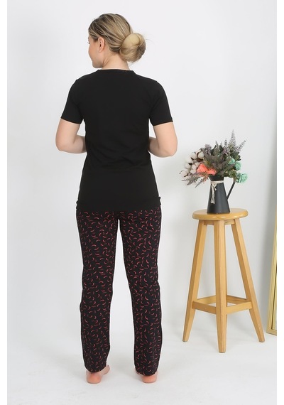 Akbeniz Kadın Kısa Kol Pamuk Penye Pijama Takım Siyah 4214-siyah Siyah