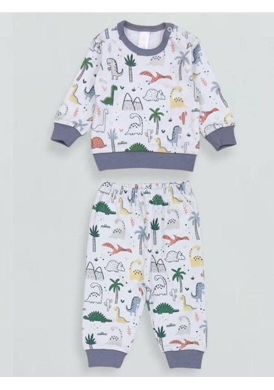 Breeze Erkek Bebek Desenli Pamuklu Pijama Takım-15341 Çok Renkli