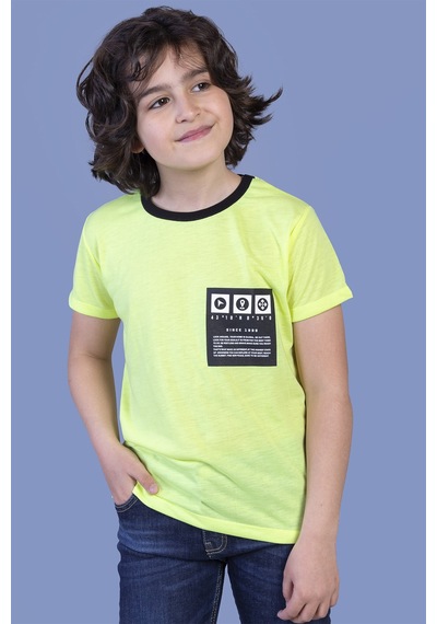 Toontoy Kids Toontoy Erkek Çocuk Neon Renkli Baskılı Tişört Sarı