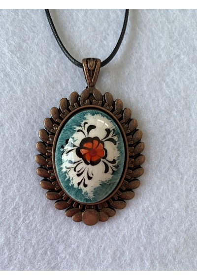Iznik Çini Çiçek Figürlü Deri Ipli Kolye Model 3 Pembe