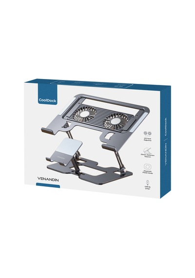 Hldcldk-001 Cooldock Çift Fanlı Metal Laptop Soğutucu Stand, 10 17 İnç, Katlanabilir, Telefon Tutuculu Siyah Siyah