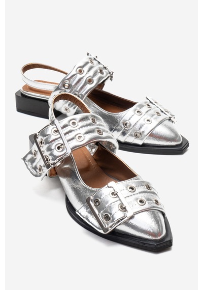 Luvishoes Paloma Gümüş Cilt Tokalı Kadın Sandalet Gümüş