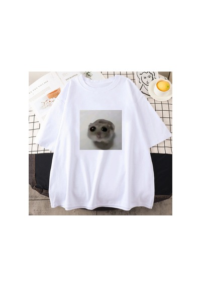 Tarzsokak Beyaz Sad Hamster Tshirt Komik Karikatür Grafik Baskılı Yaz Y