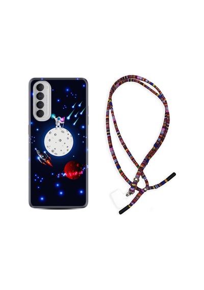 Oppo Reno 4 Pro Kılıf Rasta Boyun Askılı Ay Ve Astronot 1694