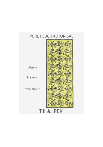 Vivid Floral Desen Pure Touch Koton Şal 75x185cm Hardal-gri