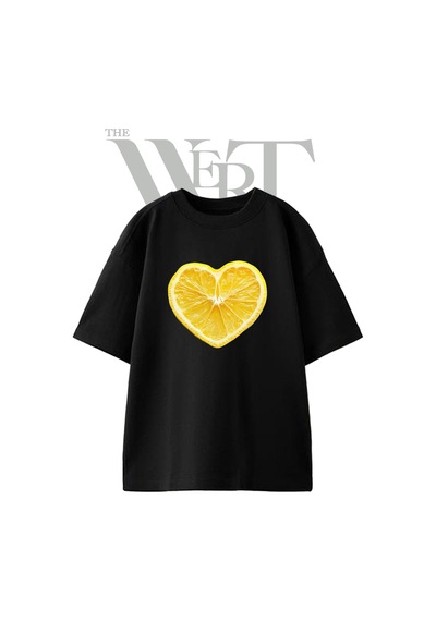 Thewert Lemon Heart Tasarım Baskılı Ünisex Siyah Oversize T-shirt