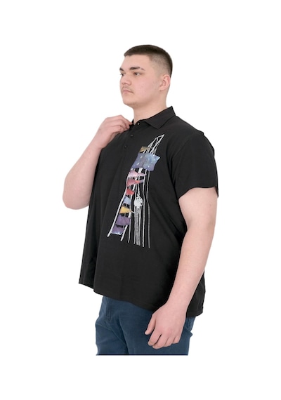 Mode Xl Büyük Beden Erkek T-shirt Polo Flag U25304 Siyah Siyah