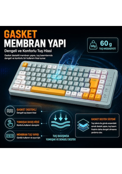 Lecoo GK805 Bluetooth 5.0 / 2.4 GHz / USB 3 Modlu RGB 85 Tuş Gasket Membran Türkçe Q Oyuncu Klavyesi