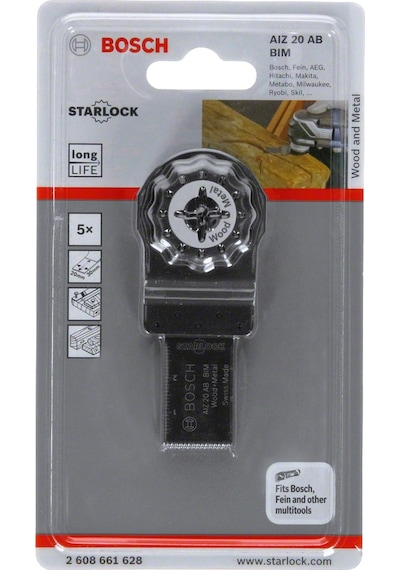 Bosch - Starlock - Aız 20 Ab - Bım Ahşap Ve Metal İçin Daldırmalı Testere Bıçağı 5'li 2608661628
