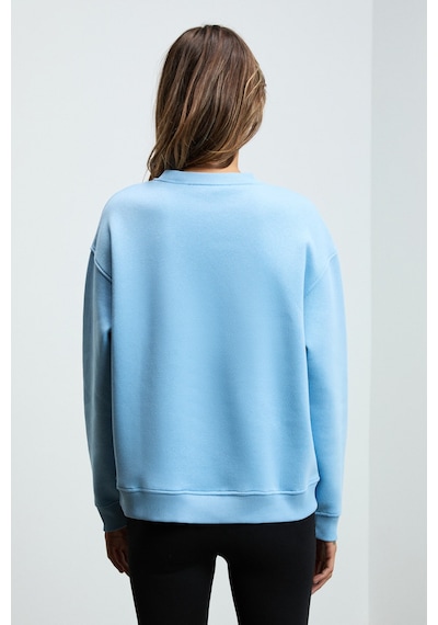 Grimelange Susana Kadın Bisiklet Yaka İçi Polarlı Oversize Fit Basic Mavi Sweatshirt Mavi
