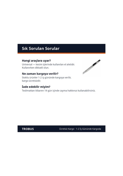 Trobus Maket Bıçağı Falçata Metal İnce Dar Model 9 Mm