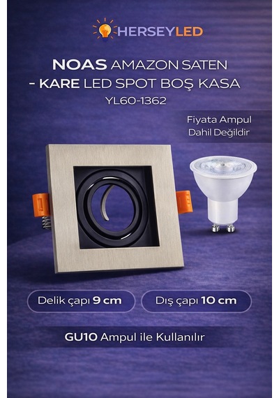 Noas Amazon Saten - Kare Led Spot Boş Kasa Yl60-1362 Gri - Beyaz