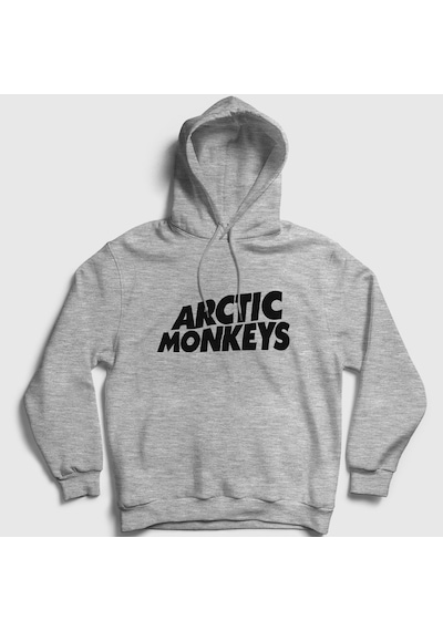 Presmono Unisex Logo Arctic Monkeys Kapüşonlu Sweatshirt Gri Melanj