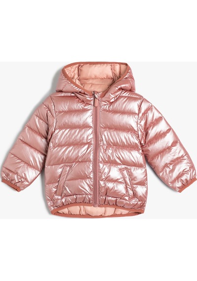 Koton Şişme Mont Kapşonlu Fermuarlı Cep Detaylı Pembe 4wmg20002aw 4WMG20002AW280