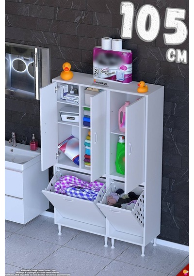 Ohbe 65 + 40cm Genişlik 160cm Boy 32,5cm Derinlik Kirli Sepetli 3 Uzun Kapak Çok Amaçlı Banyo Dolabı Beyaz Ohbe 65 + 40cm Genişlik 160cm Boy 32,5cm Derinlik Kirli Sepetli 3 Uzun Kapak Çok Amaçlı Banyo Dolabı Beyaz